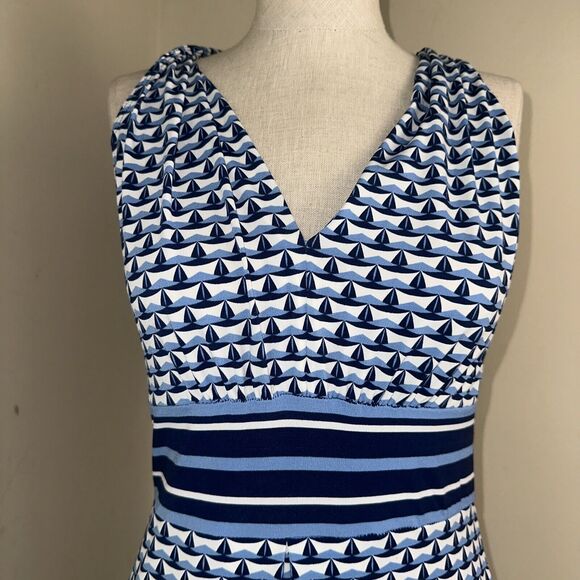 MAX STUDIO Dress Blue Geometric Floral Poly Spandex Sz Small EUC - Picture 2 of 9